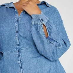 Fashion To Figure Bailey Open Back Chambray Denim Shirt Dress
