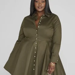 Fashion To Figure Paige Faux Pearl Button Down Shirt Dress