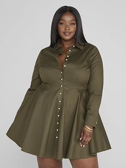 Fashion To Figure Paige Faux Pearl Button Down Shirt Dress 1 Fashion To Figure Paige Faux Pearl Button Down Shirt Dress