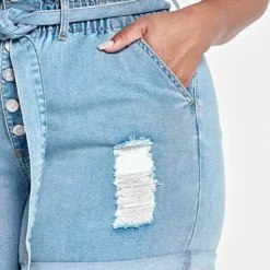 Fashion To Figure Tie Waist Destructed Cuffed Shorts With Button Fly -Pleasures SHOP x bef8bed9 0e54 41a1 a327 ec0658d8e77e