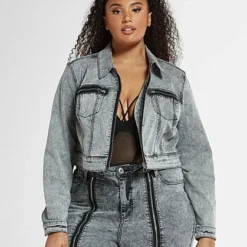 Fashion To Figure Alexis Cropped Denim Jacket With Zipper Detail 9 Fashion To Figure Alexis Cropped Denim Jacket With Zipper Detail -Pleasures SHOP x c091ecbb 3870 4b4e bb39 cafe643316a7