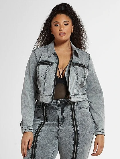 Fashion To Figure Alexis Cropped Denim Jacket With Zipper Detail 5 Fashion To Figure Alexis Cropped Denim Jacket With Zipper Detail - Image 5
