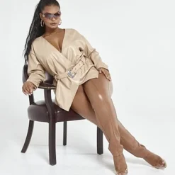 Fashion To Figure Karine Faux Leather Belted Wrap Jacket -Pleasures SHOP x c1a7cdae 0656 4401 8f62 be7923d70674