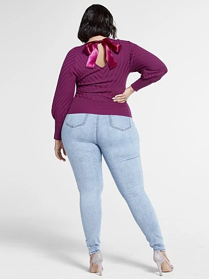 Fashion To Figure Janet Lantern Sleeve Top With Bow Back Detail 2 Fashion To Figure Janet Lantern Sleeve Top With Bow Back Detail - Image 2