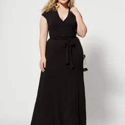 Fashion To Figure Grace Faux Wrap Maxi Dress In Black