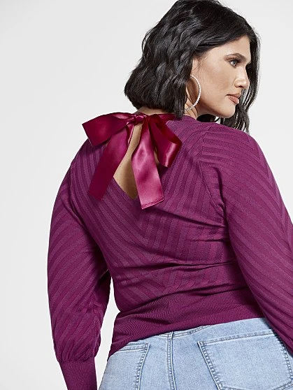 Fashion To Figure Janet Lantern Sleeve Top With Bow Back Detail 4 Fashion To Figure Janet Lantern Sleeve Top With Bow Back Detail - Image 4