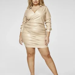 Fashion To Figure Brianne Faux Leather Ruched Dress