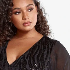 Fashion To Figure Samara Sequin Dress With Mesh Sleeves