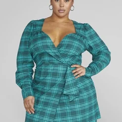 Fashion To Figure Kathleen Plaid Faux Wrap Dress