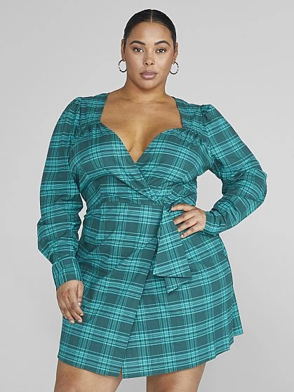 Fashion To Figure Kathleen Plaid Faux Wrap Dress 1 Fashion To Figure Kathleen Plaid Faux Wrap Dress