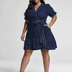 Fashion To Figure Julia Denim Front Tie Wrap Dress 8 Fashion To Figure Julia Denim Front Tie Wrap Dress -Pleasures SHOP x c5f82bf5 f73d 47c4 90a3 bb459f109dab