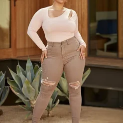 Fashion To Figure High Rise Destructed Curvy Fit Skinny Jeans - Short Inseam -Pleasures SHOP x c69a1cf7 d07c 427b 8655 b4dcc55a3e5d