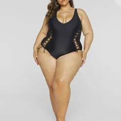 Fashion To Figure Myla Lace-Up Detail One-Piece Swimsuit -Pleasures SHOP x c6df33bf 6645 4953 9785 2bb9d2166597