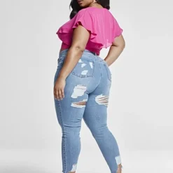 Fashion To Figure Mid Rise Blue Wash Destructed Skinny Jeans -Pleasures SHOP x c7621c4b f69d 4d92 aa18 b286f308e754