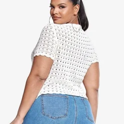 Fashion To Figure Sasha Crochet Cropped Cardigan -Pleasures SHOP x c7d5af74 5e84 4764 ac9c 7618c25c9015