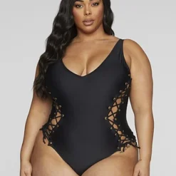 Fashion To Figure Myla Lace-Up Detail One-Piece Swimsuit -Pleasures SHOP x c83e4caa 6d23 425a 9dac 98a7119c36e3