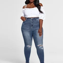 Fashion To Figure Ultra High Rise Medium Blue Wash Skinny Jeans - Tall Inseam -Pleasures SHOP x c9b59161 d1db 4853 bf2f 7c6953efde31