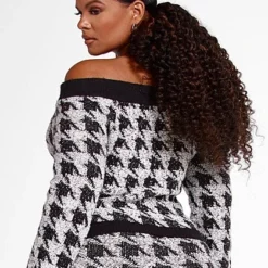 Fashion To Figure Melody Houndstooth Off The Shoulder Sweater -Pleasures SHOP x cb18c036 02a4 419a 905b 8230cf368d65