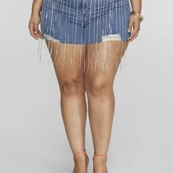 Fashion To Figure High Rise Denim Cutoff Shorts With Rhinestone Fringe -Pleasures SHOP x cd6e2f70 2f20 4acc 85de 4e903df175fa