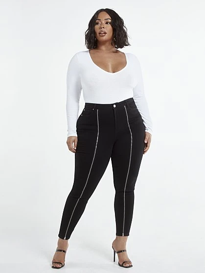 Fashion To Figure Black High Rise Zip Front Skinny Jeans 2 Fashion To Figure Black High Rise Zip Front Skinny Jeans - Image 2