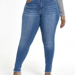 Fashion To Figure Vintage Wash Mid-Rise Frayed Skinny Jeans