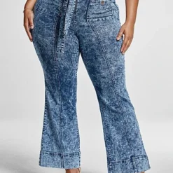 Fashion To Figure Alexia Acid Wash Tie Waist Flare Jeans -Pleasures SHOP x cf6b984c 51a4 4e1b ae53 69724b86b6f0