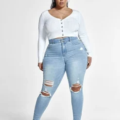 Fashion To Figure High Rise Curvy Fit Skinny Jeans With Blowout Knees - Short Inseam 6 Fashion To Figure High Rise Curvy Fit Skinny Jeans With Blowout Knees - Short Inseam -Pleasures SHOP x cf87d654 7683 4b09 90d7 53c2272d87e1