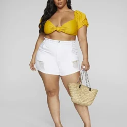 Fashion To Figure Cinched Waist Cuffed Denim Shorts