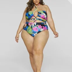 Fashion To Figure Nyla Halter Tropical Print One-Piece Swimsuit -Pleasures SHOP x d2df4e0d 79de 4382 9c9a 3523a6d62945