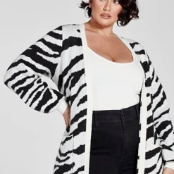 Fashion To Figure Dayana Zebra Print Long Cardigan