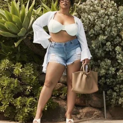 Fashion To Figure Mid Rise Destructed Denim Shorts -Pleasures SHOP x d694a0e2 302e 4047 847e 148b4ed2ad22