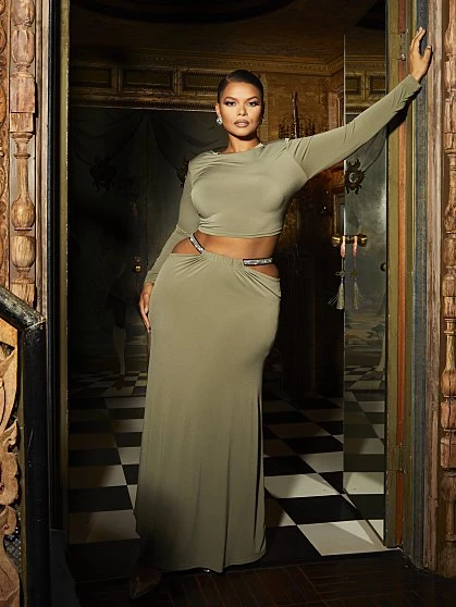 Fashion To Figure Brittnee Rhinestone Trim Maxi Skirt 5 Fashion To Figure Brittnee Rhinestone Trim Maxi Skirt - Image 5