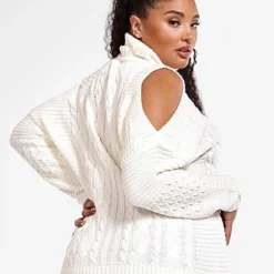 Fashion To Figure Caroline Cold Shoulder Cable Knit Sweater -Pleasures SHOP x d6c157aa b6ba 40f0 b9a2 e2f64ab256d0