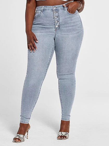 Fashion To Figure High Rise Rhinestone Button Fly Skinny Jeans - Short Inseam 2 Fashion To Figure High Rise Rhinestone Button Fly Skinny Jeans - Short Inseam - Image 2