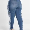 Fashion To Figure High Rise Blowout Skinny Jeans With Fringe Detail - Short Inseam