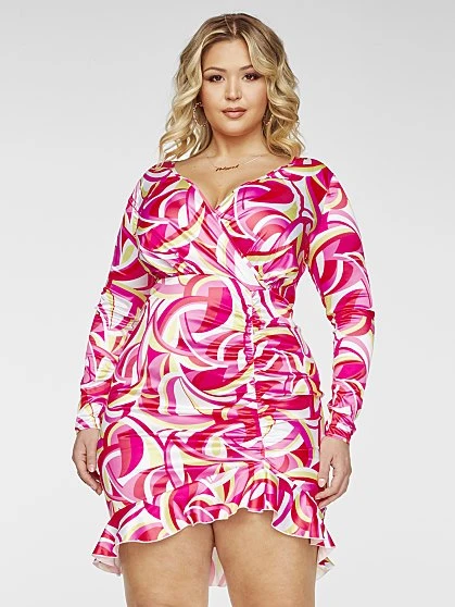 Fashion To Figure Heather Print Ruffle Hem Dress 3 Fashion To Figure Heather Print Ruffle Hem Dress - Image 3