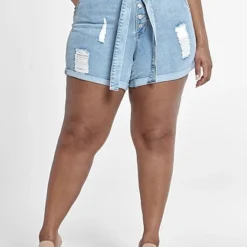 Fashion To Figure Tie Waist Destructed Cuffed Shorts With Button Fly -Pleasures SHOP x db3dd1d6 a645 4de9 a5c0 d4f392ce64ad