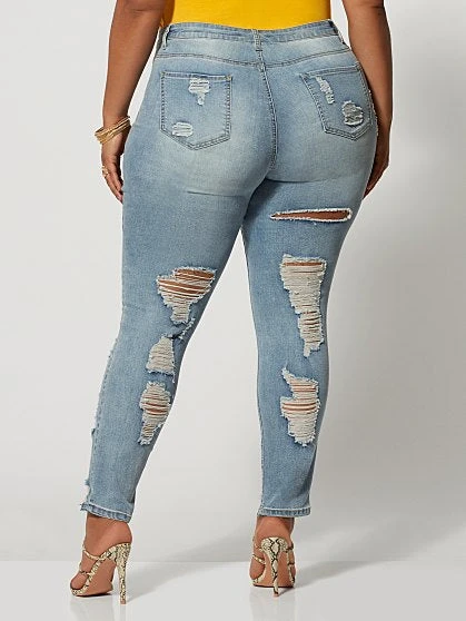 Fashion To Figure Mid-Rise All Over Destructed Skinny Jeans 3 Fashion To Figure Mid-Rise All Over Destructed Skinny Jeans - Image 3