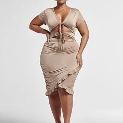 Fashion To Figure Alexandra Double Tie Front Dress With Ruffle Hem -Pleasures SHOP x ddf53790 c189 4289 a2aa cd299c382687