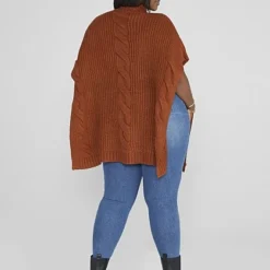 Fashion To Figure Kathryn Cable Knit Poncho Style Sweater