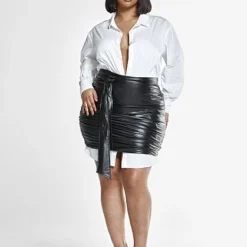 Fashion To Figure Paulina Faux Leather Skirt With Ruching Detail -Pleasures SHOP x df1dd93a eee7 46ea bf0d 32acc8e5c760