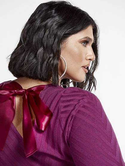 Fashion To Figure Janet Lantern Sleeve Top With Bow Back Detail 3 Fashion To Figure Janet Lantern Sleeve Top With Bow Back Detail - Image 3