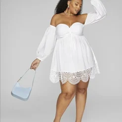 Fashion To Figure Renata Off-The-Shoulder Eyelet Trim Dress -Pleasures SHOP x dfb7f745 3bac 40cb b0af 6ecdae1ea676