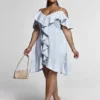 Fashion To Figure Patty Hi-Lo Ruffle Detail Denim Dress - SRV X FTF