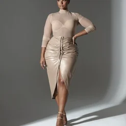 Fashion To Figure Miranda Ruched Faux Leather Skirt -Pleasures SHOP x e0223ef3 16d9 44a8 bc91 4a1c09cbab42