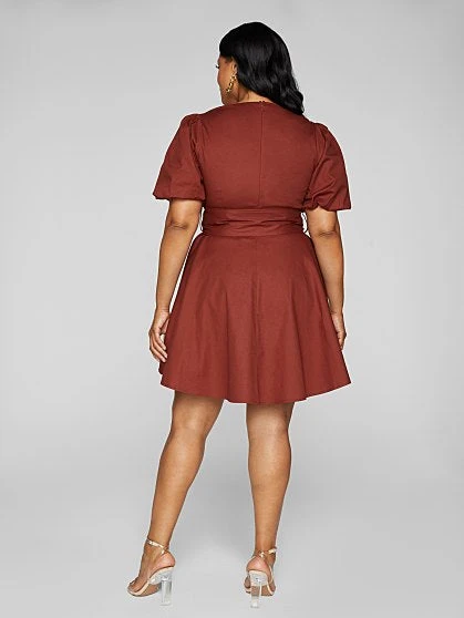 Fashion To Figure Marina Puff Sleeve Tie Waist Dress 2 Fashion To Figure Marina Puff Sleeve Tie Waist Dress - Image 2