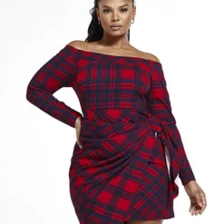 Fashion To Figure Leah Off The Shoulder Plaid Dress -Pleasures SHOP x e38b70f8 8f40 40f0 a461 c96629d0d00a