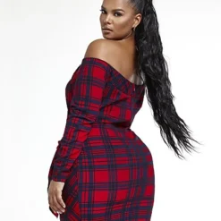 Fashion To Figure Leah Off The Shoulder Plaid Dress -Pleasures SHOP x e3a151fe 34de 4340 b212 d1e7aa057028
