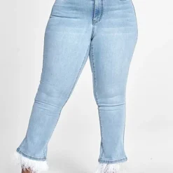 Fashion To Figure High Rise Flare Jeans With Feather Trim -Pleasures SHOP x e41c9bee a88c 48b9 8f77 de3b43c4f7a0