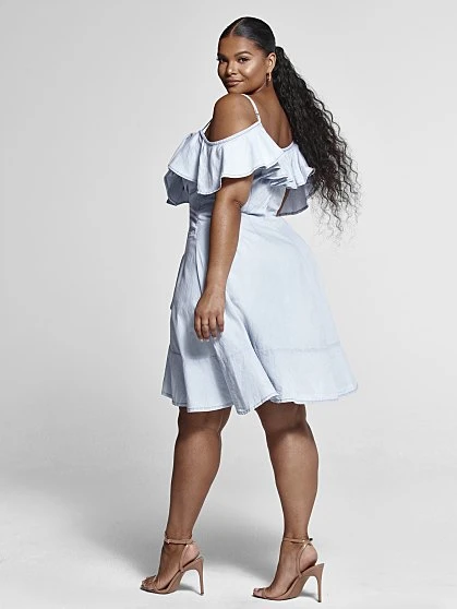 Fashion To Figure Patty Hi-Lo Ruffle Detail Denim Dress - SRV X FTF 2 Fashion To Figure Patty Hi-Lo Ruffle Detail Denim Dress - SRV X FTF - Image 2